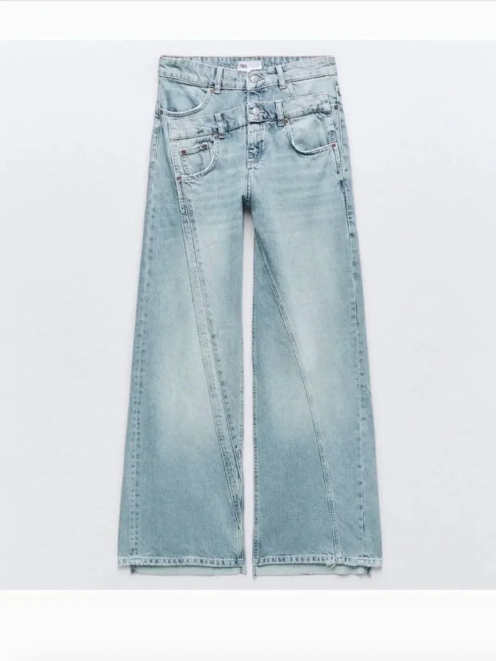 Zara Double Waistband Wide Leg Cropped Jeans Size 26